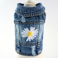 Small Hole Daisy Embroidered Cowboy Vest Pet Clothes Than Bear Teddy Dog Spring/summer 2024 New Clothes Customizable