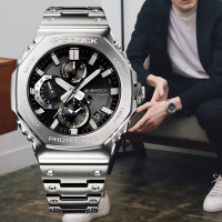 CASIO 卡西歐 G-SHOCK 太陽能藍芽 全金屬八角形三眼計時錶-黑 GMC-B2100D-1A
