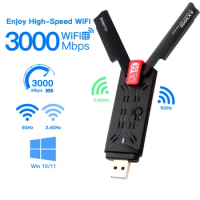 USB WiFi 6E Adapter AX3000 2.4G/5G/6GHz Wi-Fi USB3.0 Dongle High Gain Antenna Wireless Network Card Driver Free