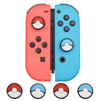 Silicone for Pokemon Style Analog Thumb Grips Joystick Cover Caps Poke Ball Button Skin for Nintendo Switch Joy-Con Controller