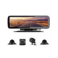 Car DVR 4CH Camera Lens 12 Inch Dashboard Rearview Mirror 720P Drive Video Recorder Dash Cam