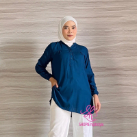 Blouse Rayon Prussian Blue - Blus Polos Biru - Atasan Wanita Kekinian - Kemeja Kerja Bestseller - Ba