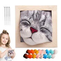 Animal Needle Felting Kit Cat Head Photo Frame Felt Kit For Adults Handcraft Cat Felting Kit With Step-By-Step Instructions