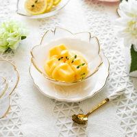 櫻花金邊玻璃甜品碗碟家用小沙拉燕窩銀耳湯碗味碟勺子套裝