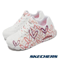 Skechers 休閒鞋 Uno-Spread The Love 女鞋 白 粉紅 愛心 滿版 氣墊 聯名 皮革 小白鞋 155507WCRL