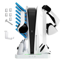 For PS VR2 PS5 Charging Station with Cooling Fan, VR Charging Display Stand with Headset and Game Storage Holder