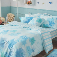戀家小舖 100%精梳棉 床包兩用被套組 / 雙人【織花藍】60支精梳棉 含兩件枕套 台灣製