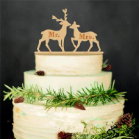 The Hunt Is Over Wedding Cake Topper Wooden Mr. Mrs. Couple Deer Wedding Cake Toppers for Wedding De