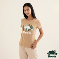 【Roots】Roots女裝-動物派對系列 北美短葉松海狸純棉修身短袖T恤(腰果色)