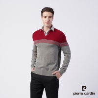 Pierre Cardin皮爾卡登 男款 毛混紡定位條襯衫領條假兩件穿毛衣-紅色 (5215471-96)