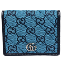 GUCCI GG Marmont Multicolor系列絎縫紋帆布暗釦卡夾/零錢包(藍)