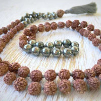 108 Mala Beads Rudraksha Necklace Pyrite Mala Beads Prayer Tassel Necklaces Yoga Bead Buddhist Jewelry Hand Knotted Necklace