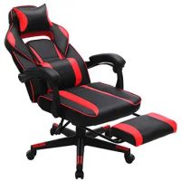 Ergonomic Gaming Chair Adjustable Office Lumbar Support Footrest Tilt Mechanism 330 lb Load Black Red High Density Sponge Safe