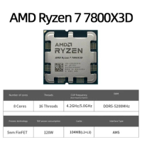 NEW AMD RYZEN 7 7800X3D CPU 8-Core 16-Thread R7 7800x3d Am5 Processor Tsmc 5NM 96M 120W TDP For B650M AORUS ELITE Motherboard