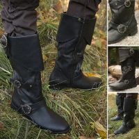 size 35-48 Men's Medieval PU Leather Shoe Middle Ages Ankle Boots Victorian Renaissance Boot Shoes