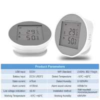 Temperature Sensor Hygrometer With LCD Display Battery Powered Humidity Sensor Hygrometer Smart Charging Cable