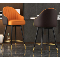 現代輕奢可旋轉吧檯椅(桔色面咖色背)(尺寸:坐高75CM)
