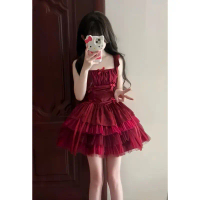 ĐẦM TAPTA PHỐI LƯỚI ĐỎ XOÈ LOLITA CỰC XINH ĐI CHƠI, ĐI TIỆC CỰC SLAY, ĐẦM NỮ TIỂU THƯ BÁNH BÈO