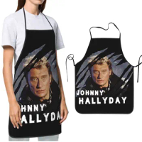Men Women Chef Gifts Kitchen Cooking Aprons Retro Johnny Hallyday Singer Rock And Roll Baking Aprons Water &amp; Oil Resistant