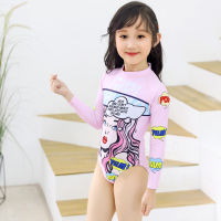 Segi Tiga Satu Keping Pakaian Renang Kanak-Kanak Budak Perempuan Lengan Panjang Manis Comel Kanak-Kanak Kecil dan Besar Warna Merah Jambu Pakaian Ibu Bapa dan Anak Baju Renang Borong