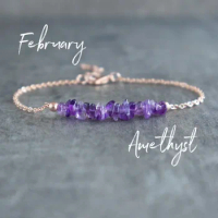 Amethyst Bracelet, Raw Amethyst Healing Stones Bracelet, February Birthstone Bracelets for Women, Purple Amethyst Gemstone