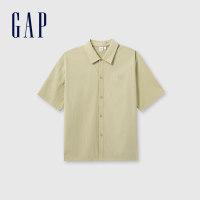 【GAP】男裝 Logo翻領短袖襯衫-卡其色(464288)