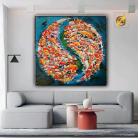 Lukisan Ikan Koi 99 Ekor Fengshui 100 x 100 Plus Frame Terbaik Hadiah