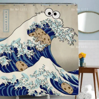 Cookie Monster Japanese Ocean Shower Curtain Blue Bathroom Decoration Fun Gift