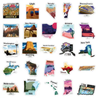 50PCS US City Map Stickers Multi-scene stickers Suitable for Notebook Laptop Phone Computer Vases Refrigerator Table books