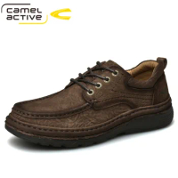 Camel Active Genuine Leather Men Shoes Round Toe Lace-up Casual Shoes for Men Comfortable Elegant Autumn Footwear