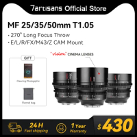 7artisans 25mm 35mm 50mm T1.05 APS-C Manual Focus Large Aperture Cine Vision Lens For Fujifx Sony E Micro 4/3 BMPCC 4K ZCAM E2 R