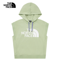 【The North Face】北面UE女款綠色舒適大尺寸品牌LOGO連帽無袖T恤｜885XI0G