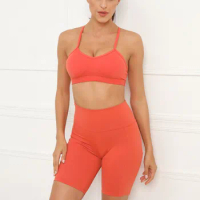 Gym Demi Cup Bra Shorts Set Women 2023 Summer Workout Clothes for Women Yoga Clothing Sport Half Cup Bra Set Women Activewear XS