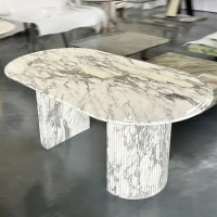 Luxury Arabescato Corchia White Marble Dining Table Oval Design with Polished Finish Natural Stone Furniture for Hotel Kitchen