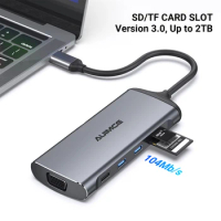 USB C Docking Station Portable Triple Monitor HDMI 4K 30Hz VGA RJ45 PD 100W SD TF Card Reader Adapter for Lenovo Dell HP Laptop