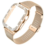 Diamond Case+Metal Strap For iWatch Band Ultra 2 Stainless Steel Bracelet For Apple Watch 9 8 7 45mm 44mm 40mm 41mm Series 6 5 4