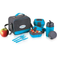 Lunch Box Bag Set for Adults and Kids, Blue, Plastic and Stainless Steel, Matching Cutlery, Lunch Box