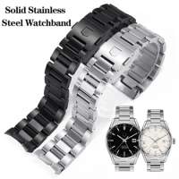 New 22mm 24mm Solid Stainless Steel Watchband Bracelets Silver Black Curved End Link for TAG heuer Cal-era Watch Band Men Straps