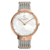 【CHARRIOL 夏利豪】夏利豪 SLIM WATCH 白色珍珠貝母 真鑽精品女錶-玫瑰金34mm(ST34CP.560.015)
