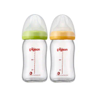 貝親 Pigeon 寬口母乳實感玻璃奶瓶 160ml (綠/橘)-綠
