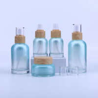 40ml 100ml 120ml Blue Glass Emulsion Refillable Ointment Bottles 50g Empty Cosmetic Jar Pot Face Cream Container 100pcs
