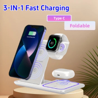 Fast Wireless Charger 3 in 1 For iPhone 15 14 13 12 Pro Max 11 Charging Dock Station For Apple Watch Airpods Induction Stand