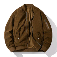 Jaket Coduroy Bomber Bomber jaket modern Custom Size-Coklat Tua Zipper