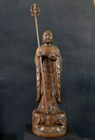 小葉黃楊木雕～地藏王菩薩，大尺寸高21x7厘米（不算法器高度