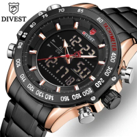DIVEST Watch Men Top Brand Military Sport Watches Mens LED Analog Digital Watch Male Stainless Quartz Clock Relogio Masculino