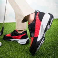 Waterproof Golf Shoes Men Women Leather Non-slip Spikeless Golf Sneakers Light Golf Training Sneakers Golf Athletic Shoes Red