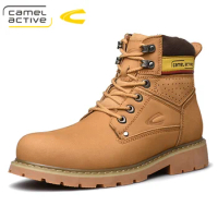 Camel Active New Men's Boots Winter Casual Skid High-top Men's Genuine Leather Lace-up Ankle Tooling Boots Fashion Yellow Boats
