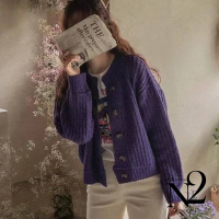 外套 正韓短版粗針織毛衣外套（紫色）N2