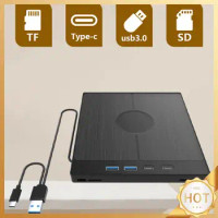 7 in 1 External CD/DVD Drive CD Burner with 2 USB/Type-C Ports USB 3.0 CD/DVD Disk Drive Player Burner Reader Writer for Laptop