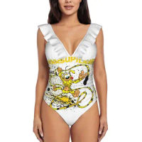 Marsupilami-Houba One-Piece Swimsuit Women Ruffle Bathing Suits New Girl Beach Swimwear Marsupial Yellow Comic Species